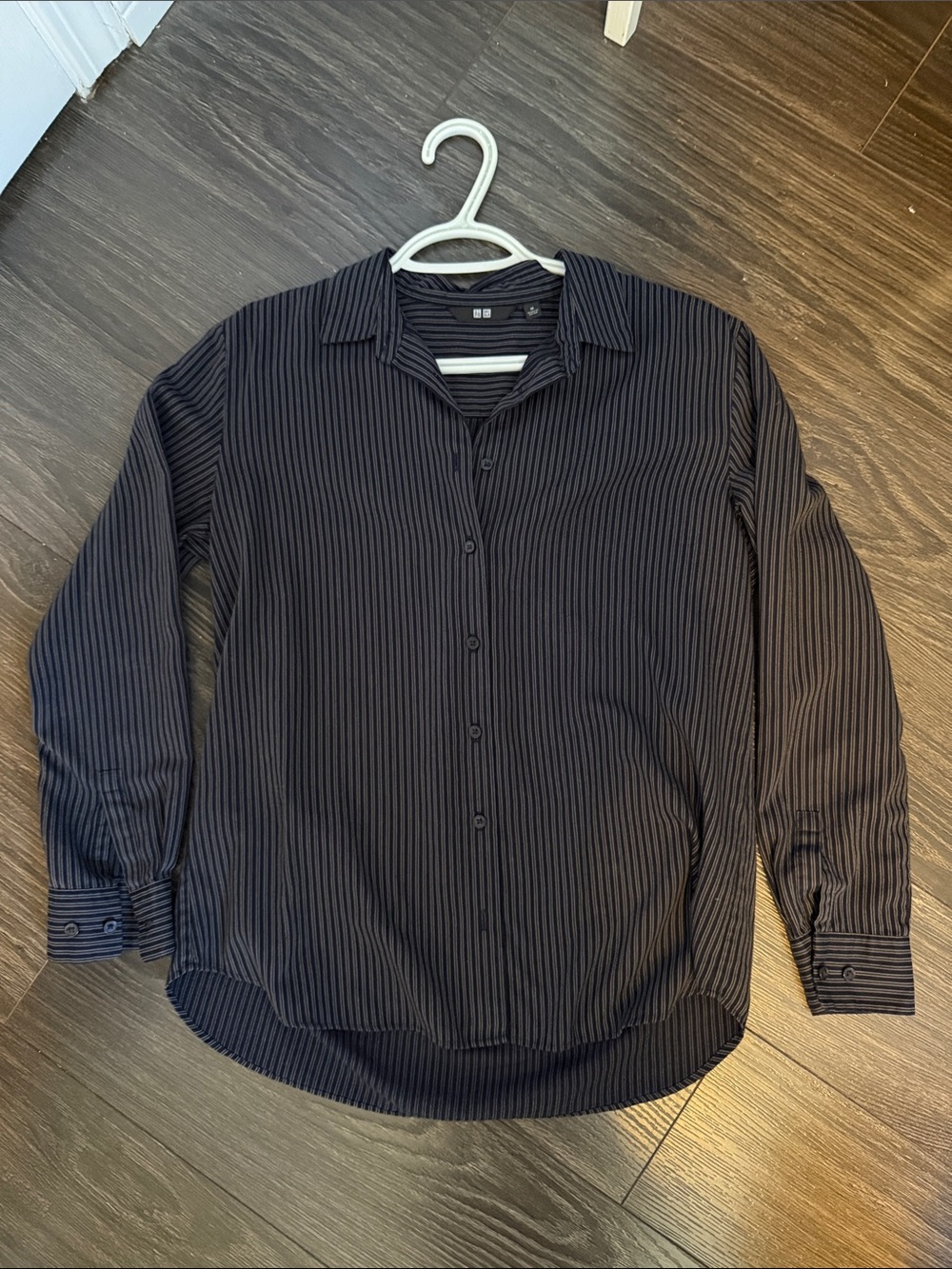 Women’s Navy Pinstripe Button-Up Shirt